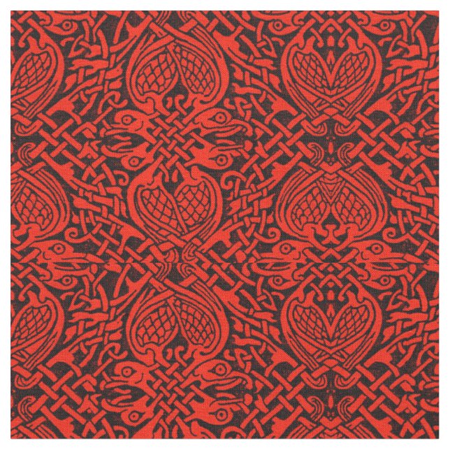 Tecido Weave celta do pássaro no vermelho (Detalhe)