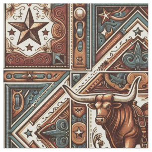 Tecido Western Longhorn Steer Brown e Teal
