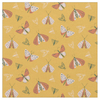 Tecido Whimical Orange Ecru Moths
