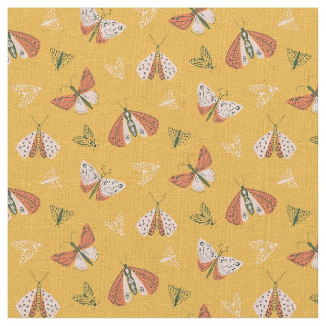 Tecido Whimical Orange Ecru Moths (Detalhe)