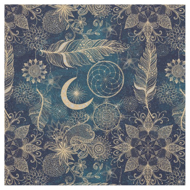 Tecido Whimsy Dourada Glitter Dreamcatcher Feenas Mandala (Detalhe)