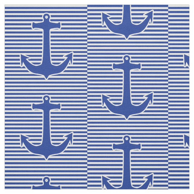 Tecido White Narrow Stripes & Anchor blue + seu backgr. (Modelo)