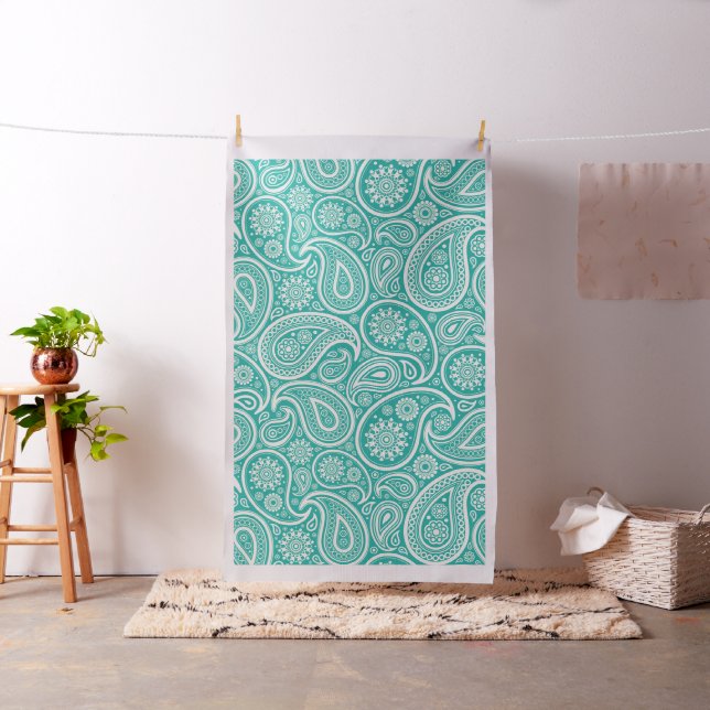 Tecido White paisley on turquoise background (In Situ)