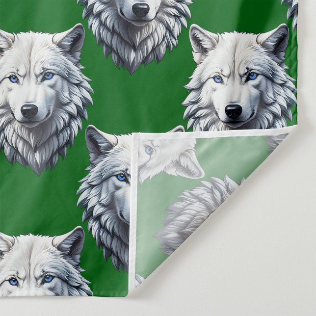 Tecido White Wolf Head Pattern Design Green  (Criador carregado)