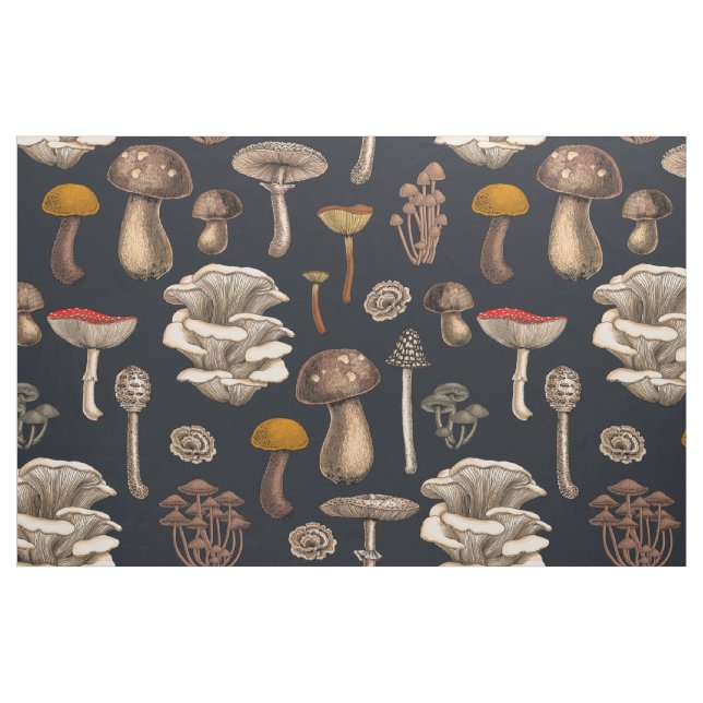 Tecido Wild Mushrooms  on graphite black (Fat Quarter)