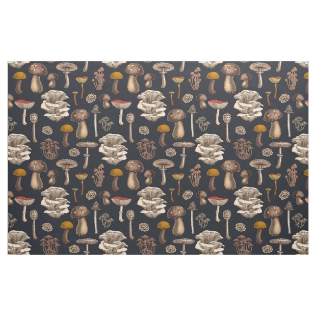 Tecido Wild Mushrooms  on graphite black (Fat Quarter)