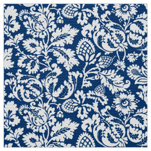 Tecido William Morris Floral Damask, Cobalt Blue & White