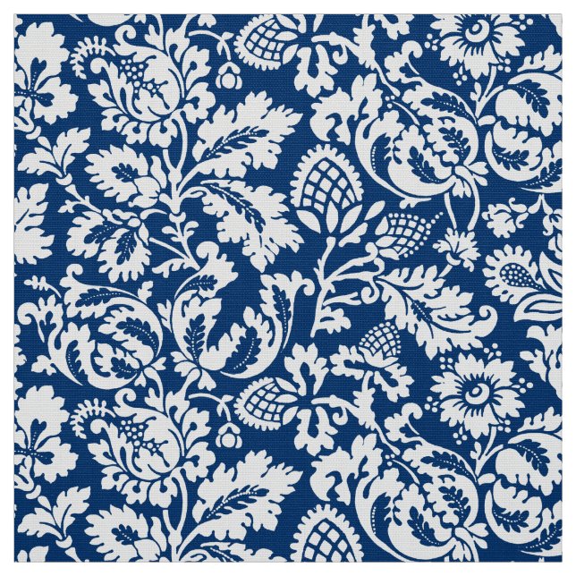 Tecido William Morris Floral Damask, Cobalt Blue & White (Modelo)