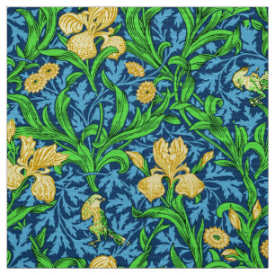 Tecido William Morris Irises, Amarelo e Cobalto Azul