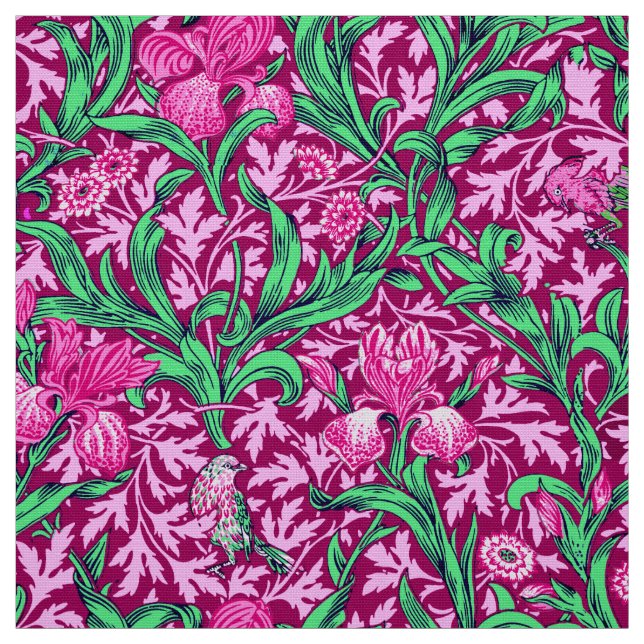 Tecido William Morris Irises, Fuchsia Pink e Wine (Modelo)