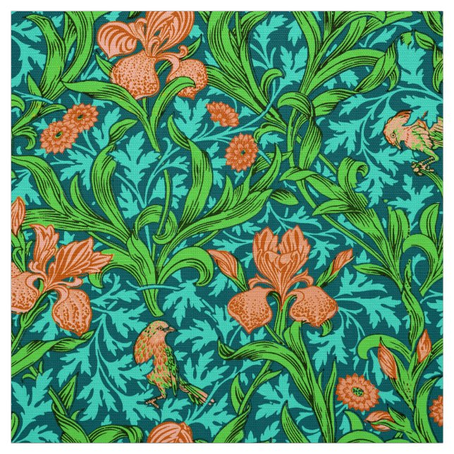 Tecido William Morris Irises, Orange e Turquesa (Modelo)