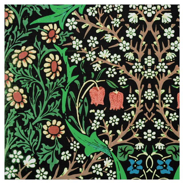 Tecido William Morris Jacobean Floral, Fundo Negro (Modelo)