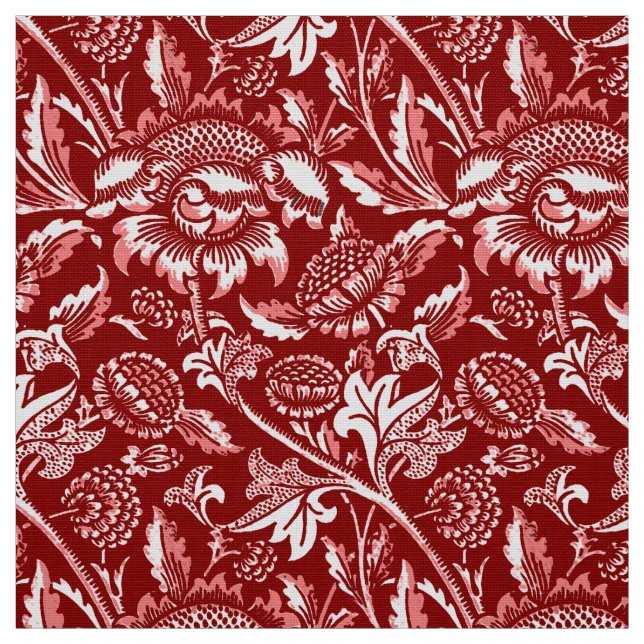 Tecido William Morris Sunflower, Deep Red e White (Modelo)