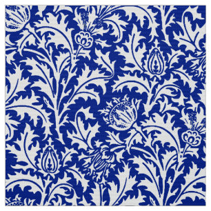 Tecido William Morris Thistle Damask White em Cobalto Azu