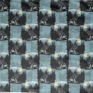 Tecido Wolf Howling Na Moon Pattern Design