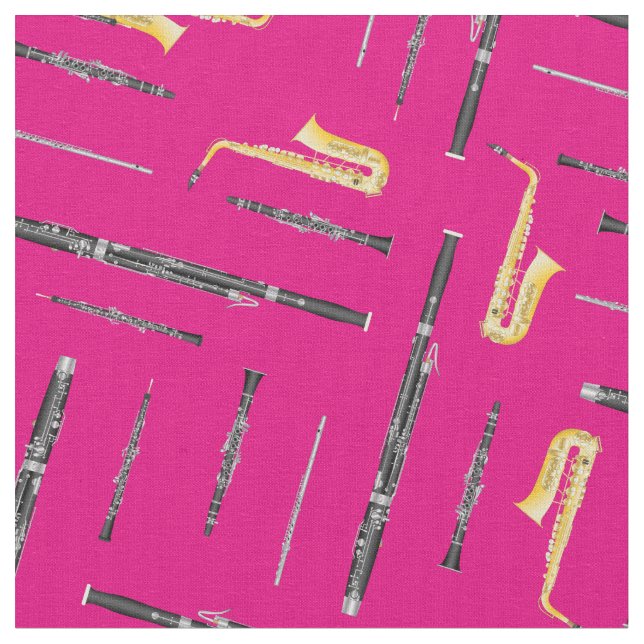 Tecido Woodwind Banda Instruments Musical Pink (Detalhe)