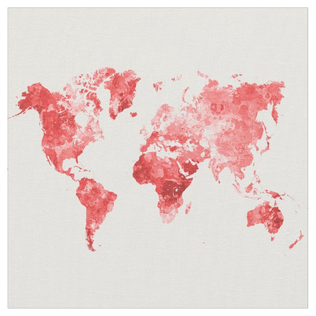 Tecido World map in watercolor Red (Detalhe)