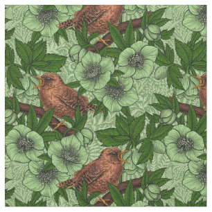 Tecido Wren e hellebord, verde-claro