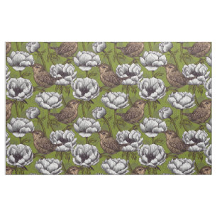 Tecido Wrens no jardim branco de anêmonas