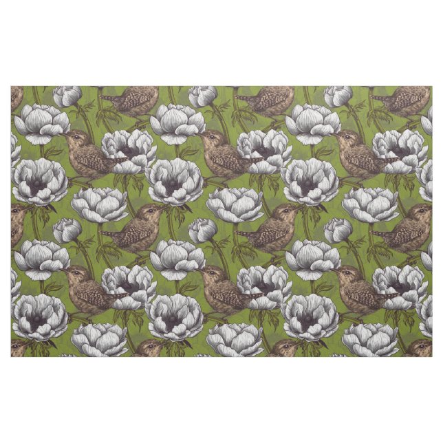 Tecido Wrens no jardim branco de anêmonas (Fat Quarter)