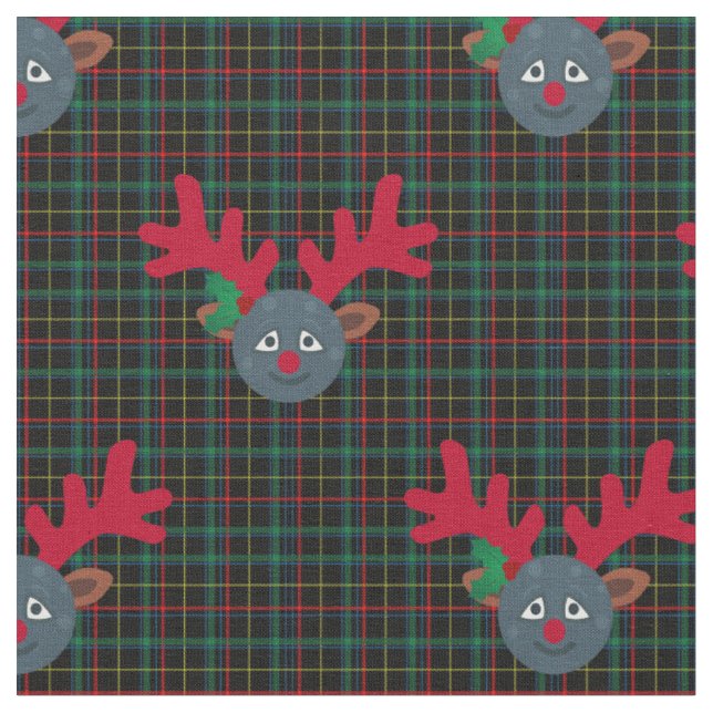 Tecido xadrez de natal, rena lua emoji (Detalhe)