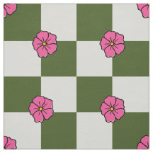 Xadrez de Twill Floral Oliva Grande Rosa