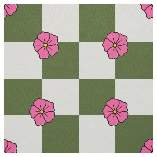 Tecido Xadrez de Twill Floral Oliva Grande Rosa (Modelo)