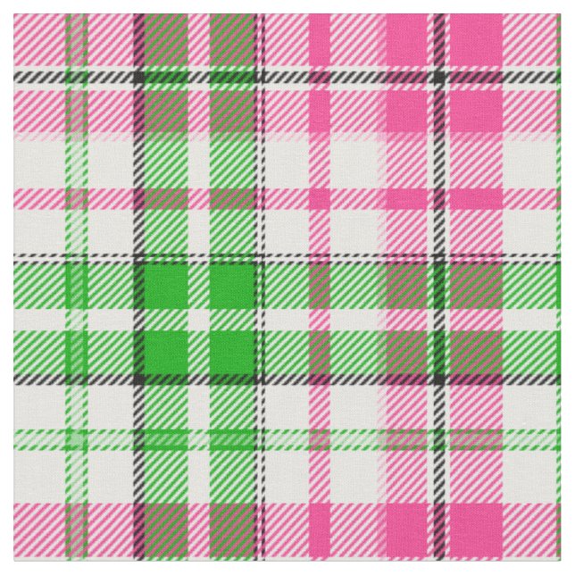 Tecido Xadrez Escocês em Branco com Listras Rosa e Verde (Detalhe)