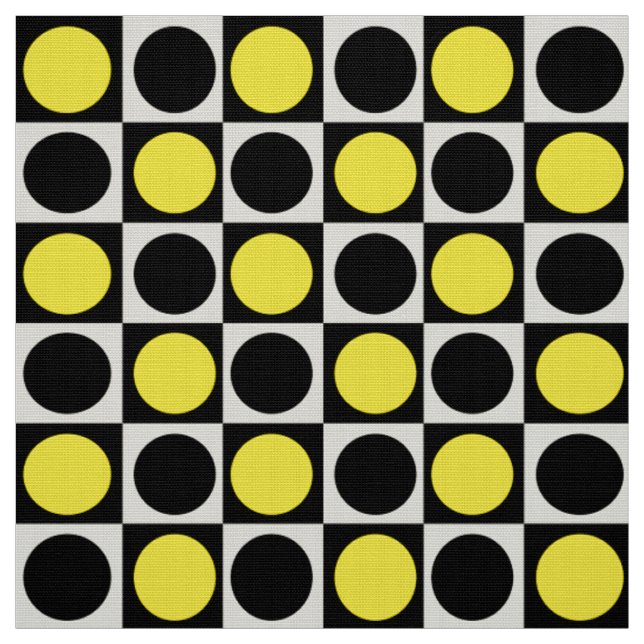 Tecido Xadrez Geométrico Amarelo e Pontos Pretos (Modelo)