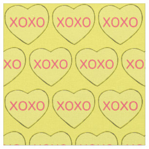 Tecido XOXO Dia de os namorados Amarelo Cardíaco Pastel