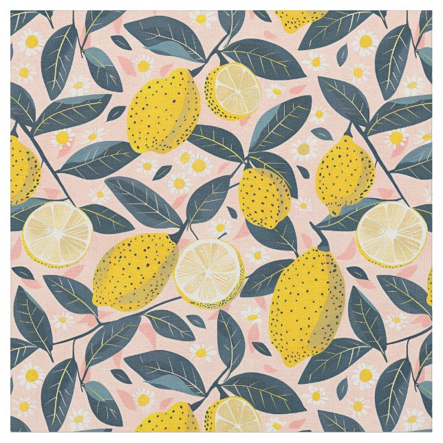 Tecido Yellow Lemon Print Fabric Cotton Fabric (Detalhe)