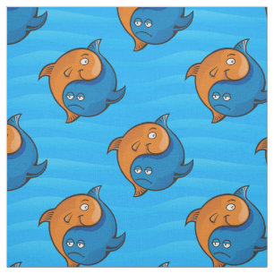 Tecido Yin Yang Fish Cartoon Pattern