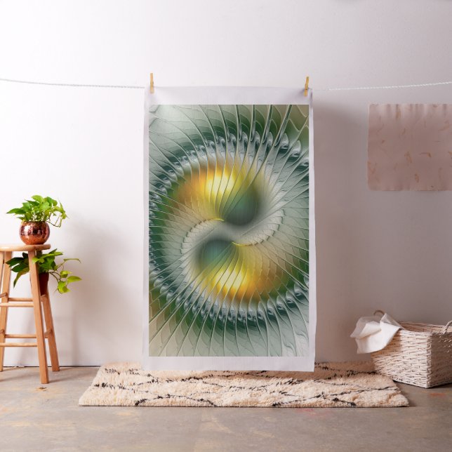 Tecido Yin Yang Verde Amarelo Fractal Abstrato Colorido (In Situ)