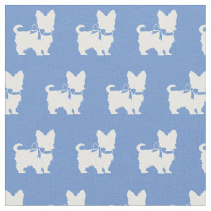 Tecido Yorkshire Terrier Dog Silhoukie Azul Claro