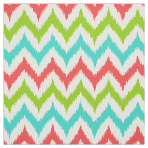 Tecido Zigzag Ikat, branco, turquesa, verde e coral