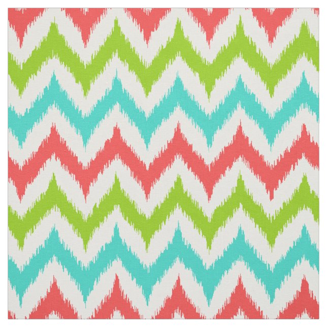 Tecido Zigzag Ikat, branco, turquesa, verde e coral (Modelo)