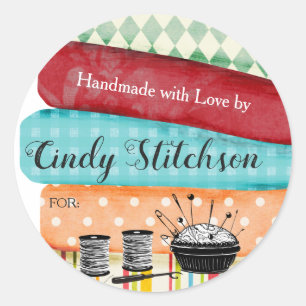 Tecidos estofando Sewing handmade com etiqueta do