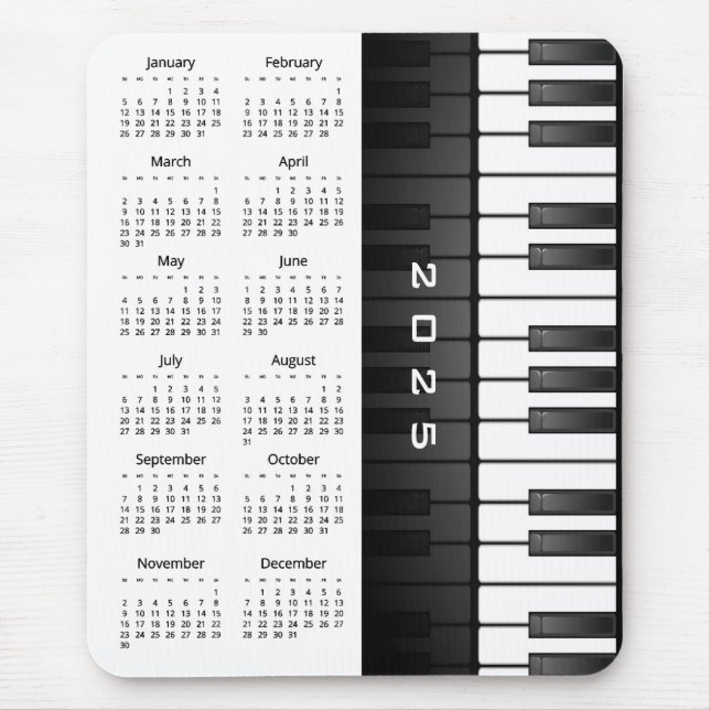 Teclado Piano Design 2025 Calendar Mousepad (Frente)