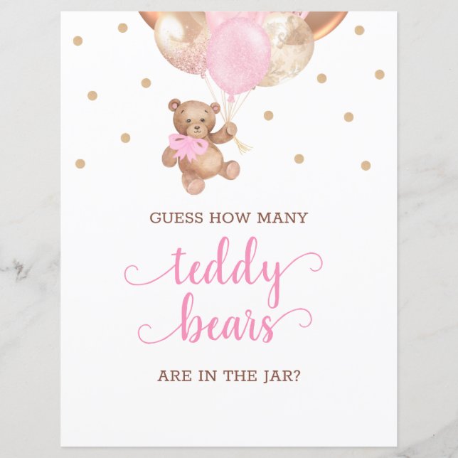 Teddy Bear Adivinha Quantas Candies Sign Chá de fr (Frente)