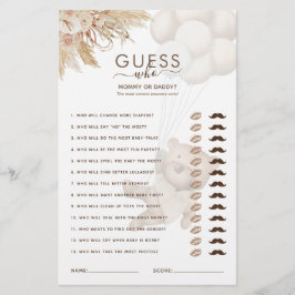 Teddy Bear Adivinha Quem Joga O Chá de fraldas