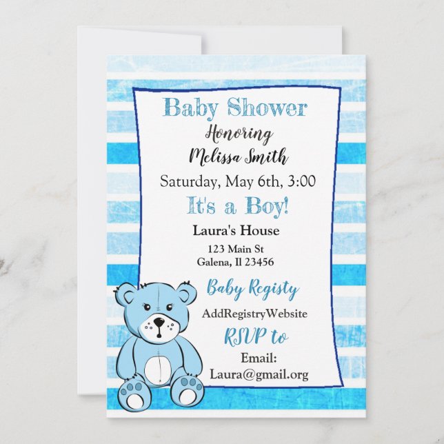 Teddy Bear Blue Boy Shower Convites (Frente)