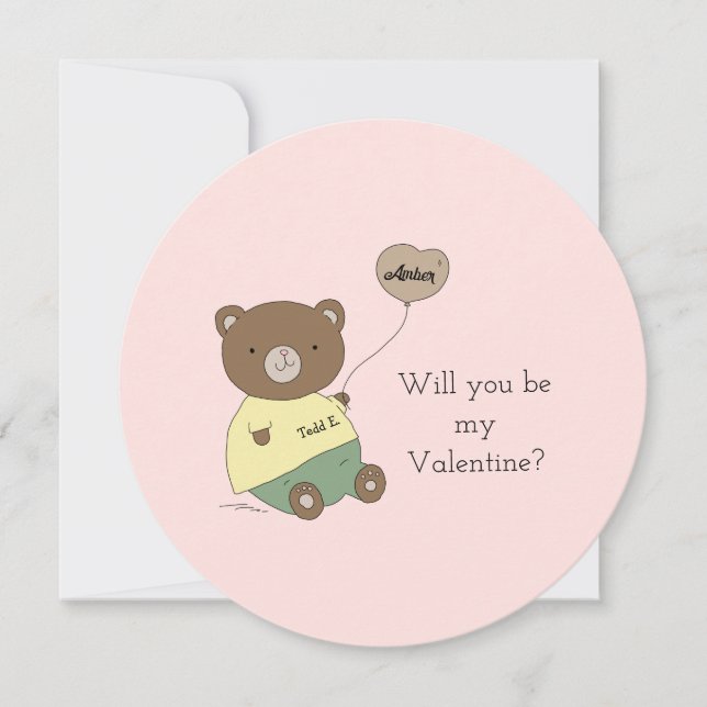Teddy Bear Blush Pink Valentine's Day Card (Frente)