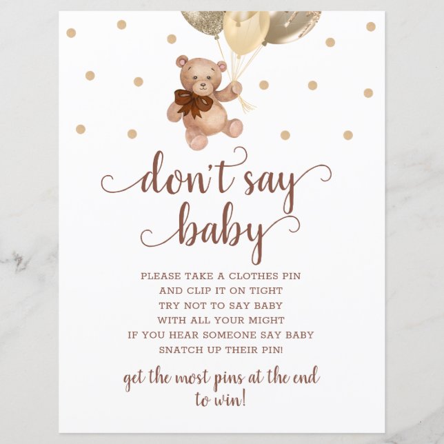 Teddy Bear Brown e Dourado Não diga jogo de bebês (Frente)