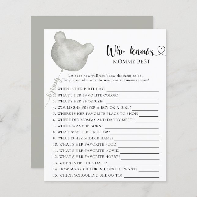 Teddy Bear chá de fraldas, que conhece melhor as m (Frente/Verso)