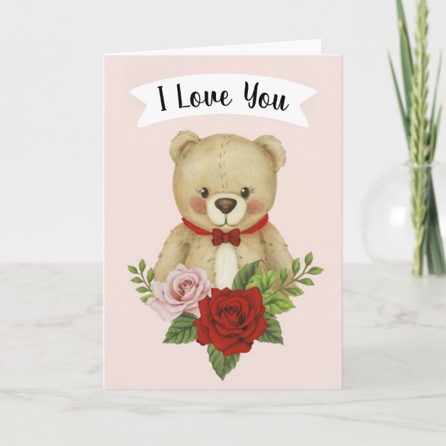 Teddy Bear Dia de os namorados Eu Te Amo Cartão De (Frente)