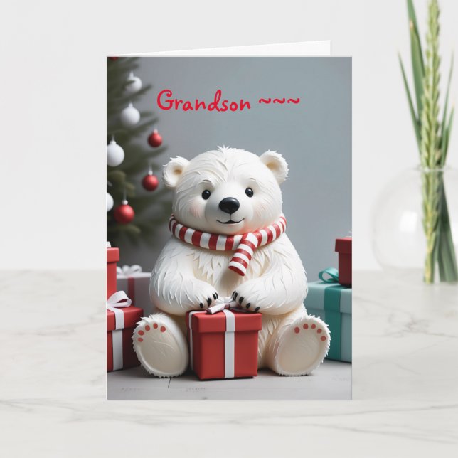 TEDDY BEAR GRANDSON CHRISTMAS CARTÃO (Frente)