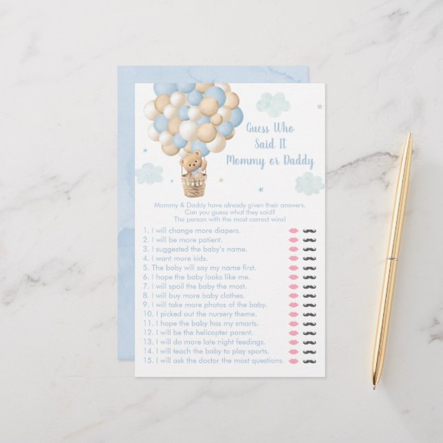 Teddy Bear Hot Air Balloon Adivinha Quem Disse Jog (Frente/Verso In Situ)