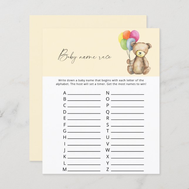 Teddy Bear - Jogo de corrida do nome do bebê (Frente/Verso)