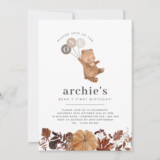 Teddy Bear Pumpkin - Convite ao primeiro aniversar (Frente)