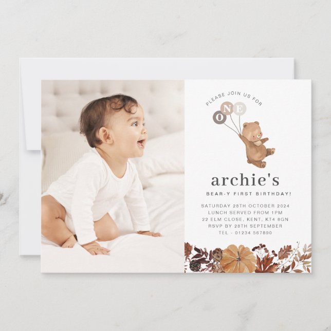 Teddy Bear Pumpkin - Convite Fotográfico ao primei (Frente)
